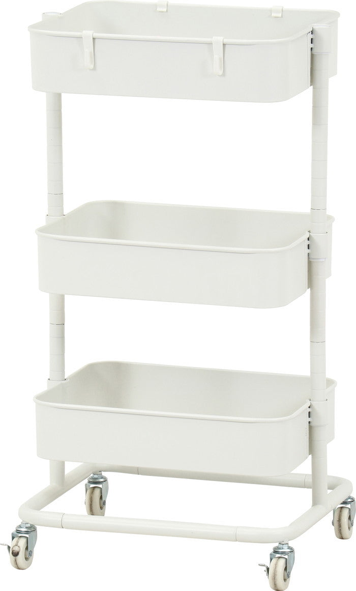 高さが調整できるワゴン マルシェ オフホワイト MH-0302-3WH オフホワイト 幅420×奥行360×高さ780mm fj-45066の画像