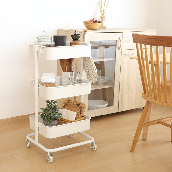 高さが調整できるワゴン マルシェ オフホワイト MH-0302-3WH オフホワイト 幅420×奥行360×高さ780mm fj-45066の画像