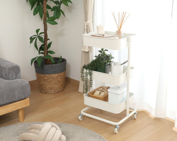 高さが調整できるワゴン マルシェ オフホワイト MH-0302-3WH オフホワイト 幅420×奥行360×高さ780mm fj-45066の画像