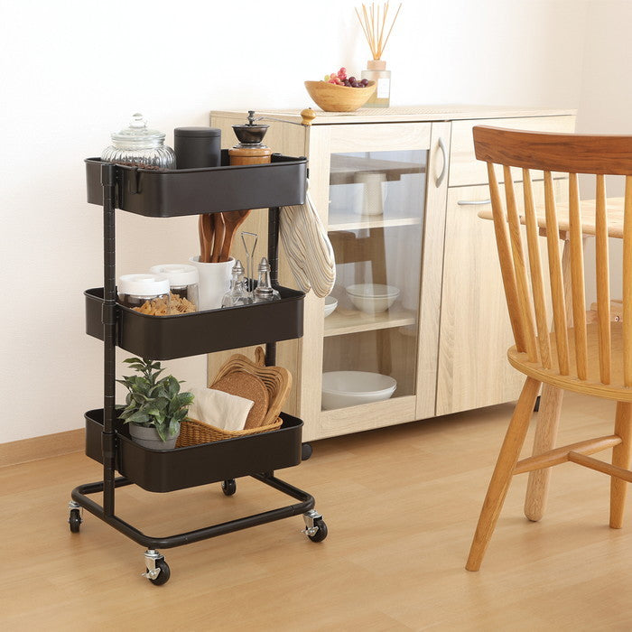 高さが調整できるワゴン マルシェ ブラック MH-0302-3BK ブラック 幅420×奥行360×高さ780mm fj-45068の画像