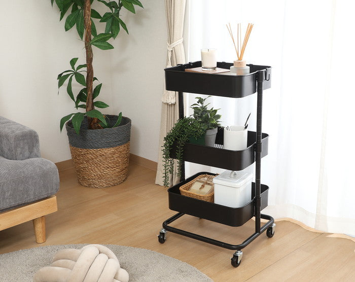 高さが調整できるワゴン マルシェ ブラック MH-0302-3BK ブラック 幅420×奥行360×高さ780mm fj-45068の画像