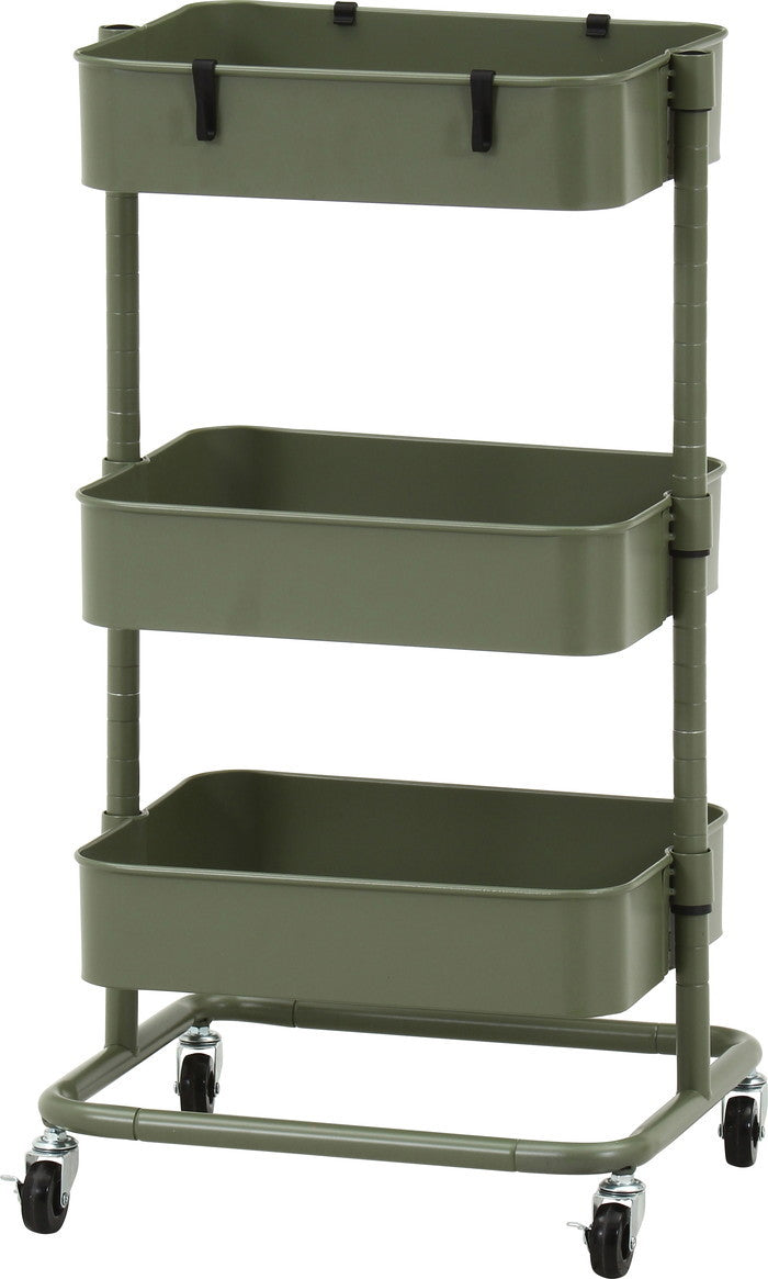 高さが調整できるワゴン マルシェ モスグリーン MH-0302-3MGR モスグリｰン 幅420×奥行360×高さ780mm fj-45069の画像
