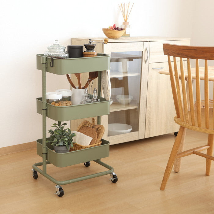 高さが調整できるワゴン マルシェ モスグリーン MH-0302-3MGR モスグリｰン 幅420×奥行360×高さ780mm fj-45069の画像