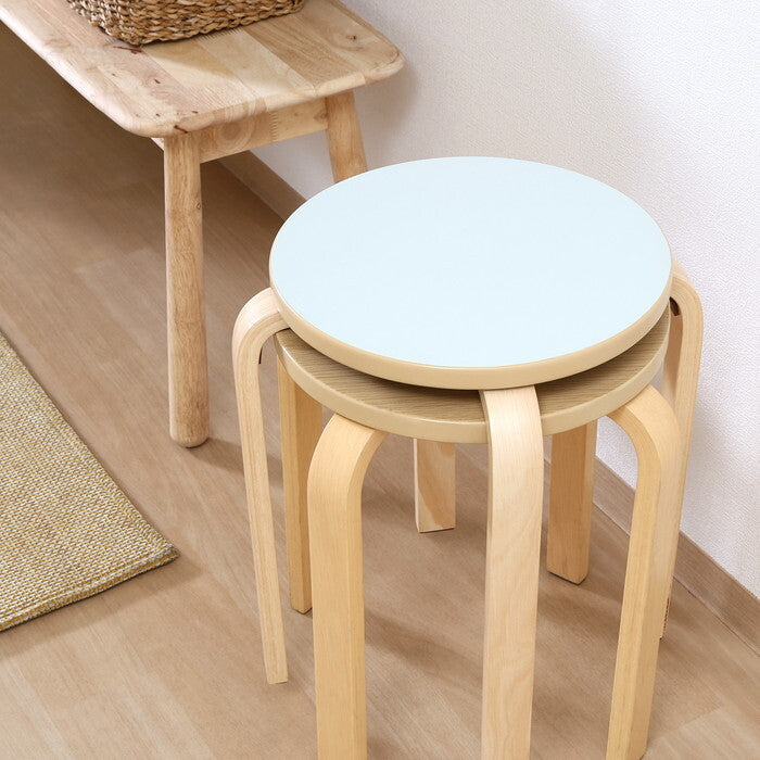 曲脚イス 木製 ブルーグレー座面 ナチュラル 完成品 W330×D330×H440mm 2.7kg fj-46078の画像