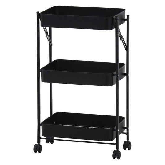 組立て楽な 折畳める 折りたたみ フォールディング ワゴン スパーク ブラック 艶消 幅433×奥行276×高さ732 fj-50615の画像