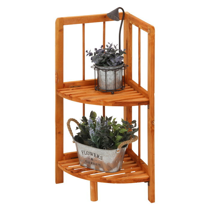 コーナーラック 2段 ブラウン 幅270×奥行270×高さ600 fj-50624の画像