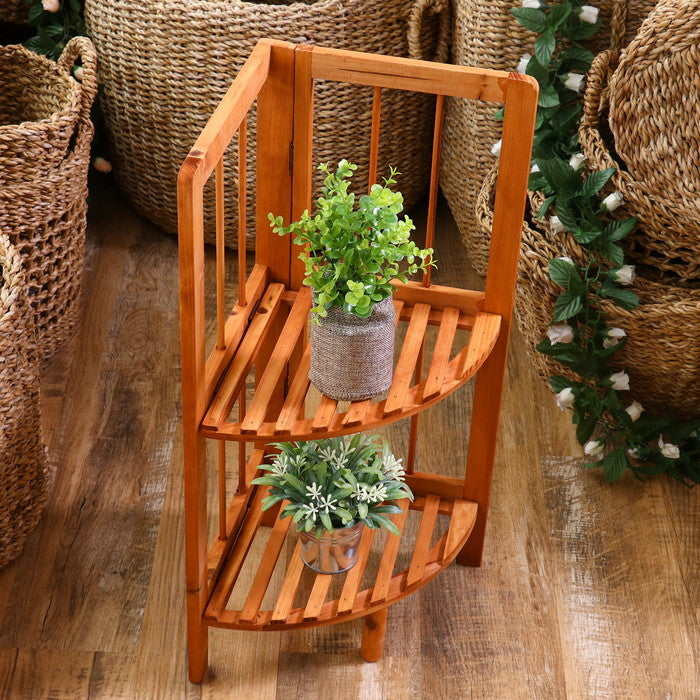 コーナーラック 2段 ブラウン 幅270×奥行270×高さ600 fj-50624の画像