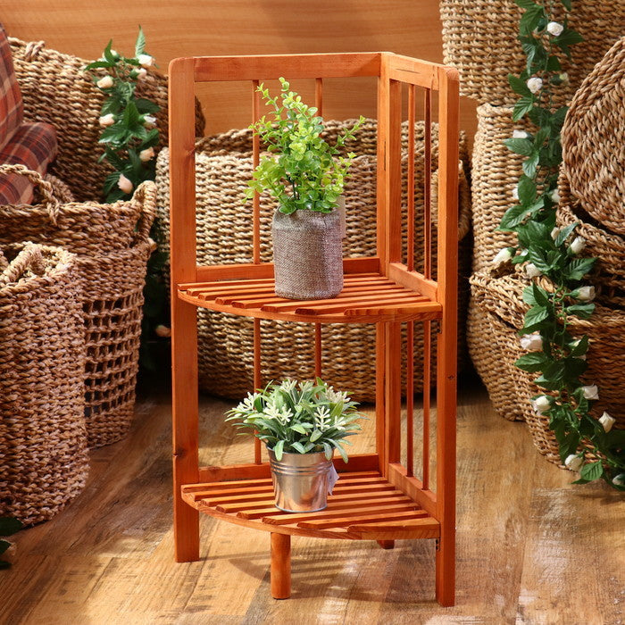 コーナーラック 2段 ブラウン 幅270×奥行270×高さ600 fj-50624の画像