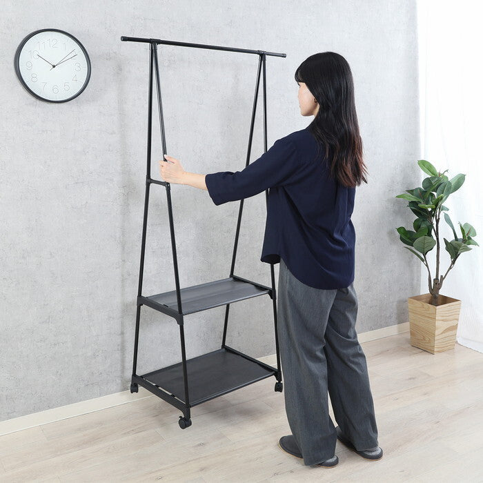 ハンガーラック A型 キャスター付 黒 組立品 W835×D435×H1560mm 1.25kg fj-51125の画像