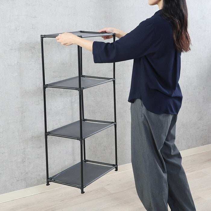 収納BOXラック パイプ 黒 組立品 W430×D285×H930mm 0.62kg fj-51128の画像