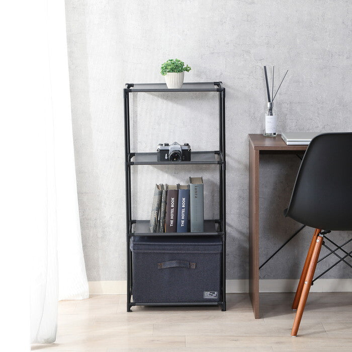 収納BOXラック パイプ 黒 組立品 W430×D285×H930mm 0.62kg fj-51128の画像