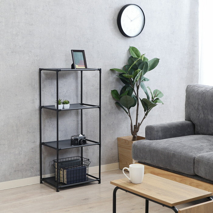 収納BOXラック パイプ 黒 組立品 W430×D285×H930mm 0.62kg fj-51128の画像