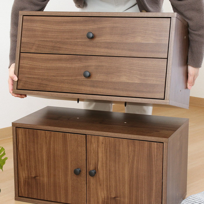 EZBO コネクトボックス 引出2杯 MBR EZ-CB602D ミディアムブラウン 幅600×奥行320×高さ310mm fj-51407の画像