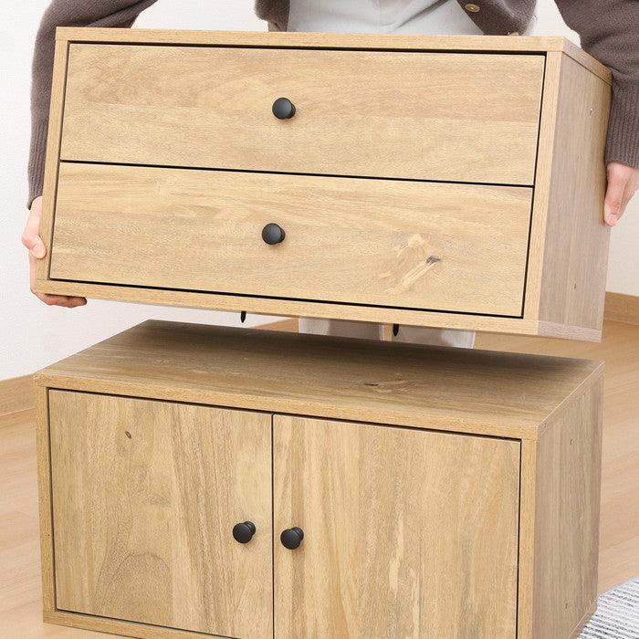 EZBO コネクトボックス 引出2杯 NA EZ-CB602D ナチュラル 幅600×奥行320×高さ310mm fj-51411の画像