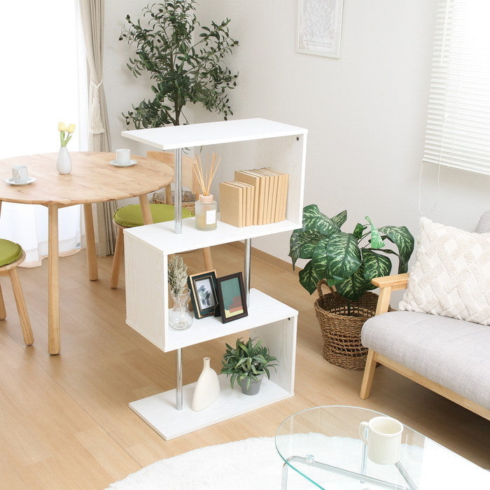 S字型ディスプレイラック3段 オーク WH L1036 オｰクホワイト 幅600×奥行290×高さ1086mm fj-51487の画像