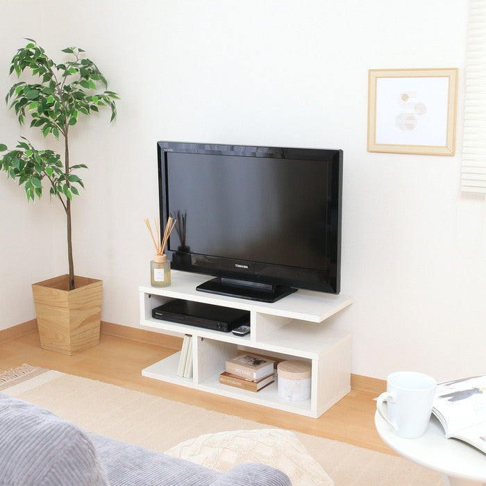 S字型テレビ台 TV台 80幅 オークWH H5143 オｰクホワイト 幅792×奥行295×高さ384mm fj-51489の画像