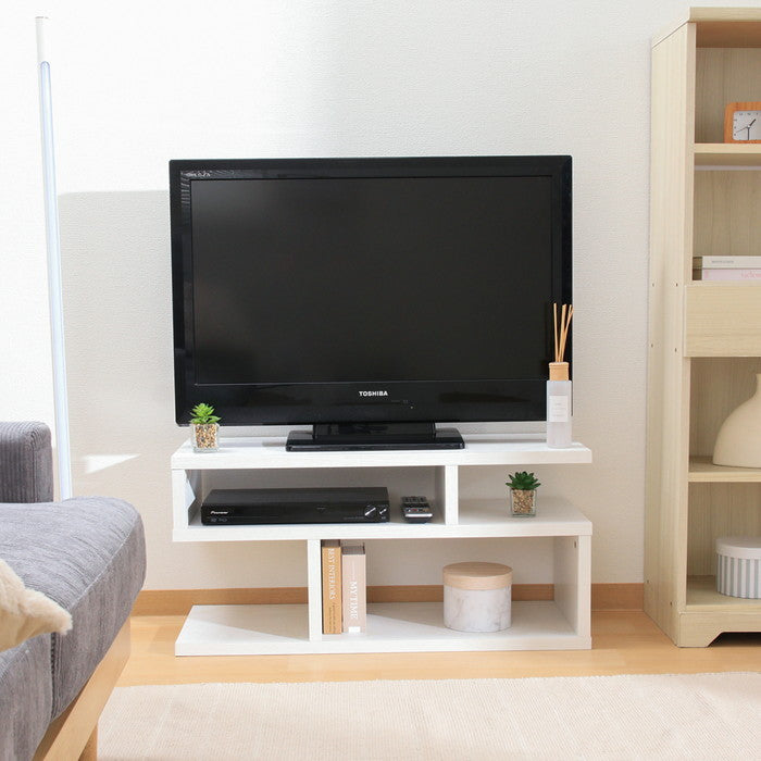 S字型テレビ台 TV台 80幅 オークWH H5143 オｰクホワイト 幅792×奥行295×高さ384mm fj-51489の画像