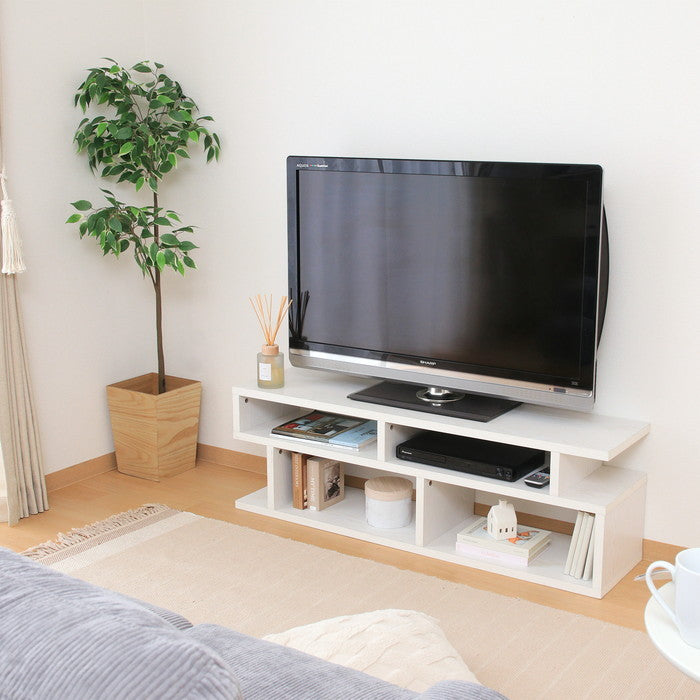 S字型テレビ台 TV台 120幅 オークWH H5144 オｰクホワイト 幅1177×奥行295×高さ384mm fj-51491の画像