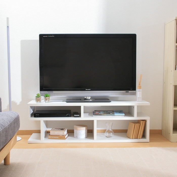 S字型テレビ台 TV台 120幅 オークWH H5144 オｰクホワイト 幅1177×奥行295×高さ384mm fj-51491の画像