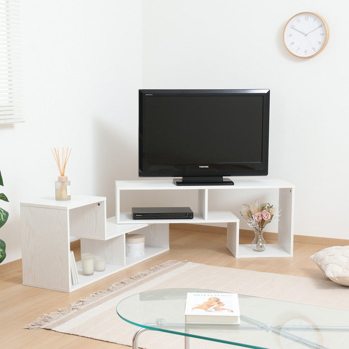 L字型伸縮テレビ台 TV台 テレビボード オークWH 5142 オｰクホワイト 幅1050?2010×奥行296×高さ430mm fj-51493の画像