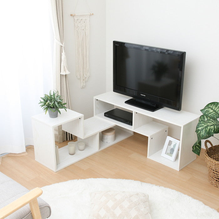 L字型伸縮テレビ台 TV台 テレビボード オークWH 5142 オｰクホワイト 幅1050?2010×奥行296×高さ430mm fj-51493の画像
