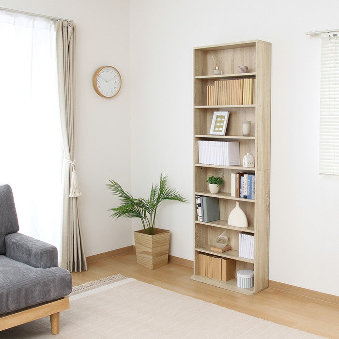大容量スリム書棚 60幅 オーク A1352 オｰク 幅600×奥行225×高さ1800mm fj-51498の画像