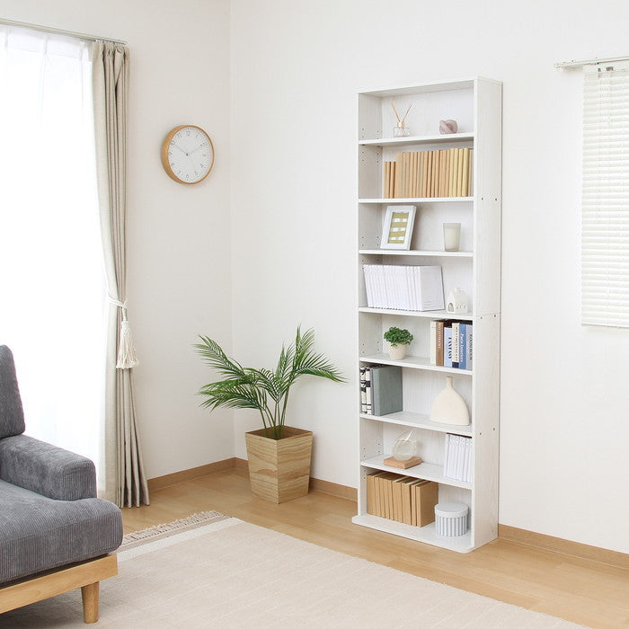 大容量スリム書棚 60幅 オークWH A1352 オｰクホワイト 幅600×奥行225×高さ1800mm fj-51499の画像