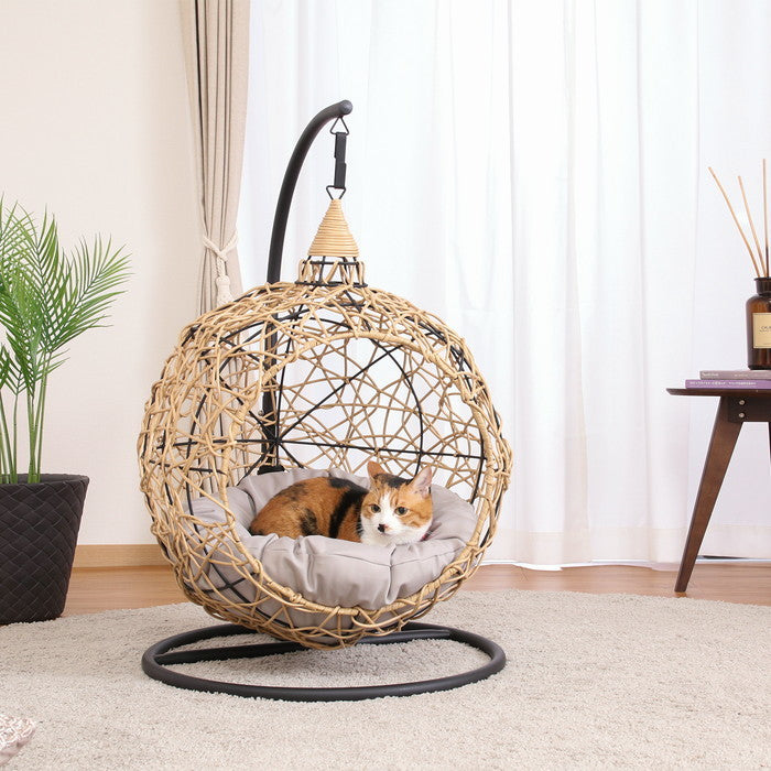 ペット用ハンギングチェア ラウンド NA ナチュラル 幅590×奥行685×高さ890mm fj-51736の画像