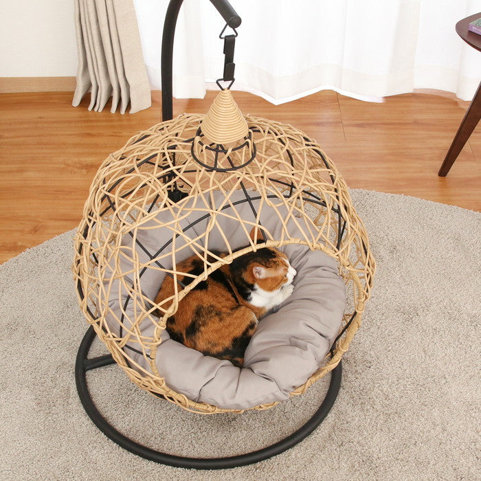ペット用ハンギングチェア ラウンド NA ナチュラル 幅590×奥行685×高さ890mm fj-51736の画像