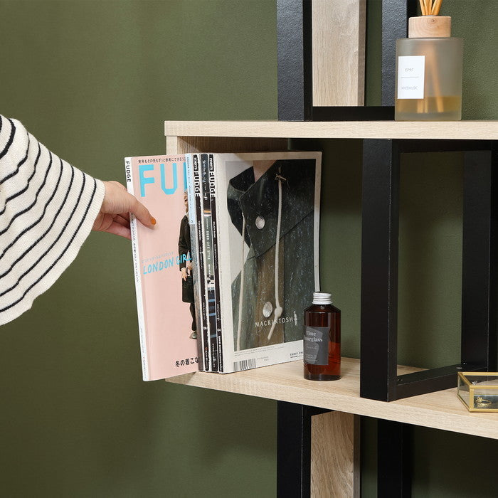 S字ディスプレイラック 4段 オーク YM198-1 オｰク 幅590×奥行235×高さ1385mm fj-52277の画像