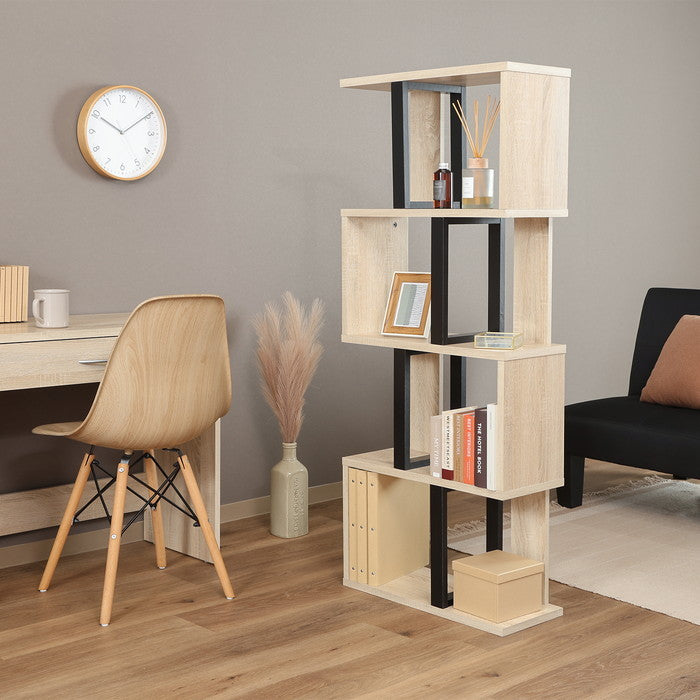 S字ディスプレイラック 4段 オーク YM198-1 オｰク 幅590×奥行235×高さ1385mm fj-52277の画像