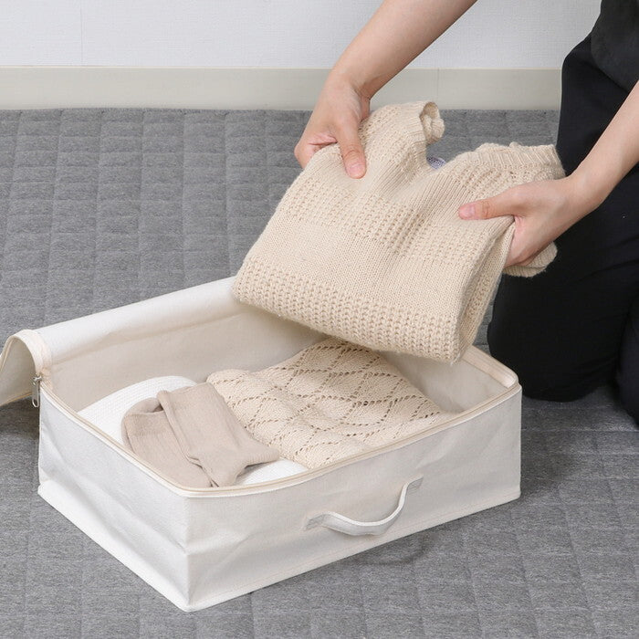 収納ボックス 魅せる 横ハーフ 蓋付 アイボリー 完成品 W370×D260×H130mm 0.185kg fj-52861の画像