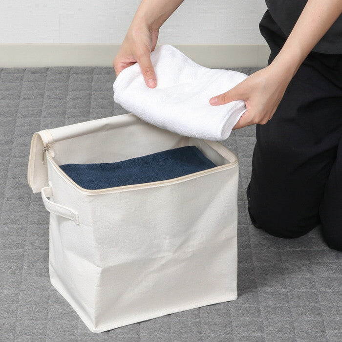 収納ボックス 魅せる 縦ハーフ 蓋付 アイボリー 完成品 W185×D260×H260mm 0.175kg fj-52863の画像