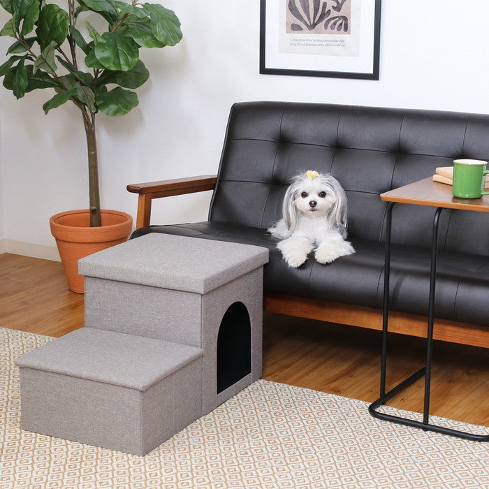 収納付きペットステップ＆ハウス ライトグレー ライトグレー 幅690×奥行390×高さ390mm fj-53724の画像