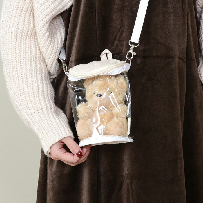 クリアバッグ 推し活 ぬいぐるみ アイボリー 完成品 W100×D100×H160mm 0.085kg fj-53939の画像