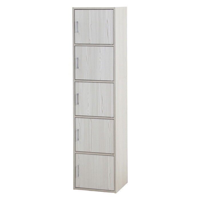 収納ボックス 扉付き 5段 ホワイトウォッシュ 組立品 W430×D410×H1800mm 24kg fj-54903の画像