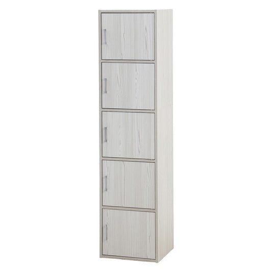 収納ボックス 扉付き 5段 ホワイトウォッシュ 組立品 W430×D410×H1800mm 24kg fj-54903の画像