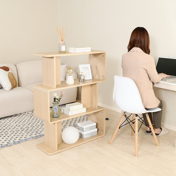 ディスプレイラック クレール 3段 オークナチュラル 組立品 W800×D290×H1040mm 17.4kg fj-54904の画像