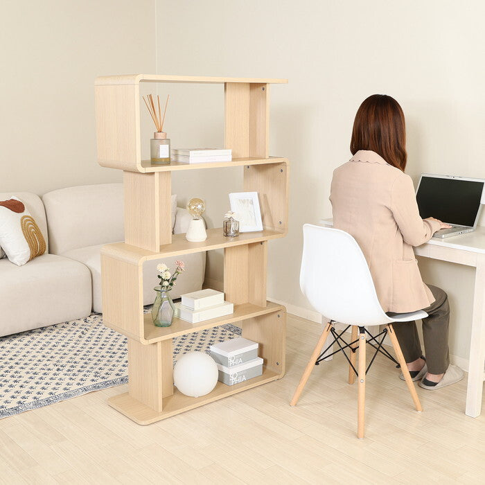 ディスプレイラック クレール 4段 オークナチュラル 組立品 W800×D290×H1380mm 22.5kg fj-54906の画像