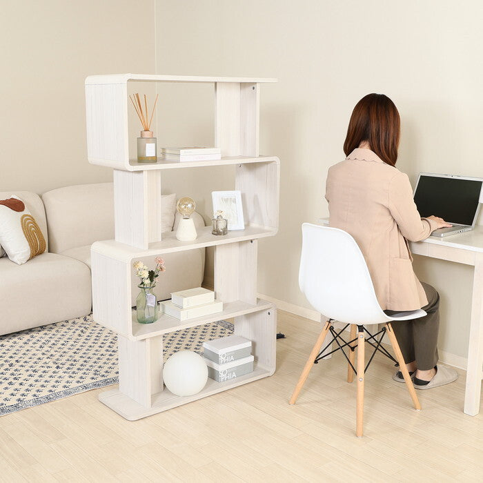 ディスプレイラック クレール 4段 ホワイトウォッシュ 組立品 W800×D290×H1380mm 22.5kg fj-54907の画像