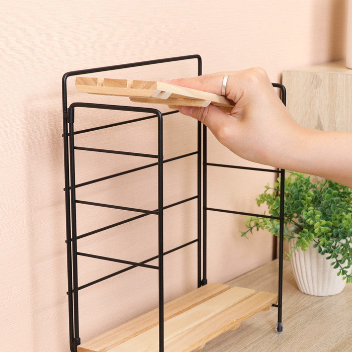 ウッド ミニ シェルフ BK ブラック 幅240×奥行105×高さ295 fj-55002の画像