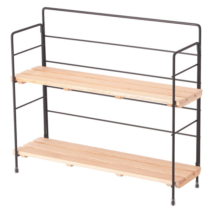 ウッド ミニ シェルフ ワイドBK ブラック 幅345×奥行105×高さ295 fj-55004の画像