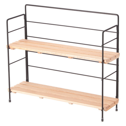 ウッド ミニ シェルフ ワイドBK ブラック 幅345×奥行105×高さ295 fj-55004の画像