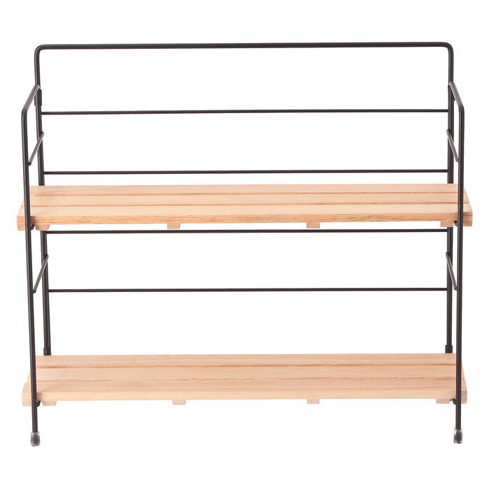 ウッド ミニ シェルフ ワイドBK ブラック 幅345×奥行105×高さ295 fj-55004の画像