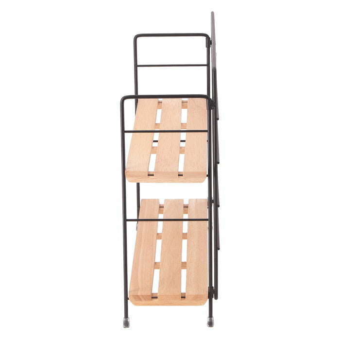 ウッド ミニ シェルフ ワイドBK ブラック 幅345×奥行105×高さ295 fj-55004の画像