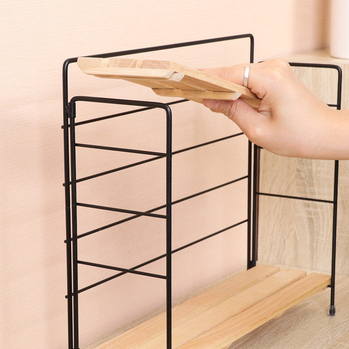 ウッド ミニ シェルフ ワイドBK ブラック 幅345×奥行105×高さ295 fj-55004の画像