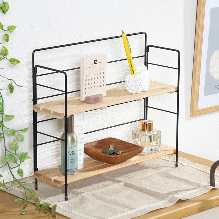 ウッド ミニ シェルフ ワイドBK ブラック 幅345×奥行105×高さ295 fj-55004の画像