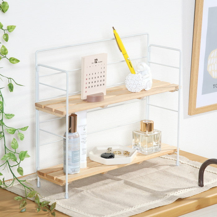 ウッド ミニ シェルフ ワイドWH ホワイト 幅345×奥行105×高さ295 fj-55005の画像