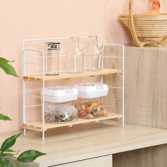 ウッド ミニ シェルフ ワイドWH ホワイト 幅345×奥行105×高さ295 fj-55005の画像