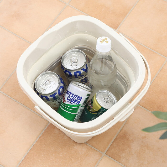 折りたたみバケツ 5L アイボリー 完成品 W252×D260×H200mm 0.398kg fj-60682の画像